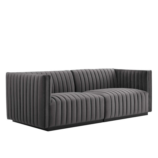 Modway Conjure Channel Tufted Performance Velvet, Loveseat, Black Gray