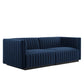 Modway Conjure Channel Tufted Performance Velvet, Loveseat, Black Midnight Blue