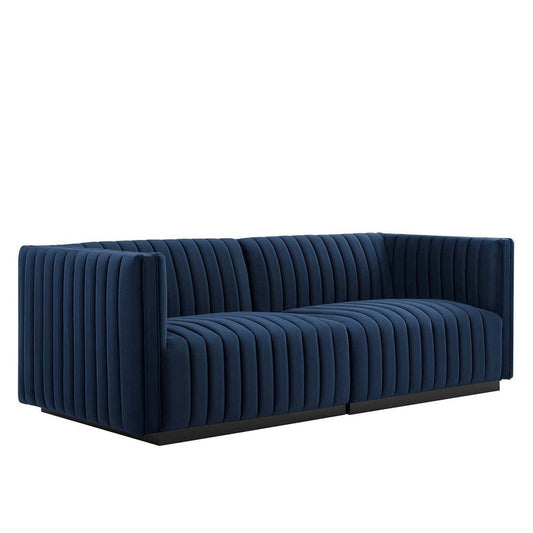 Modway Conjure Channel Tufted Performance Velvet, Loveseat, Black Midnight Blue