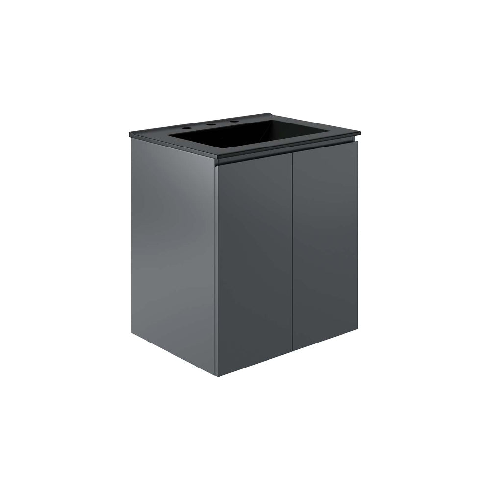 Modway Bryn Wall-Mount Bathroom Vanity, 24 Inch, Gray Black