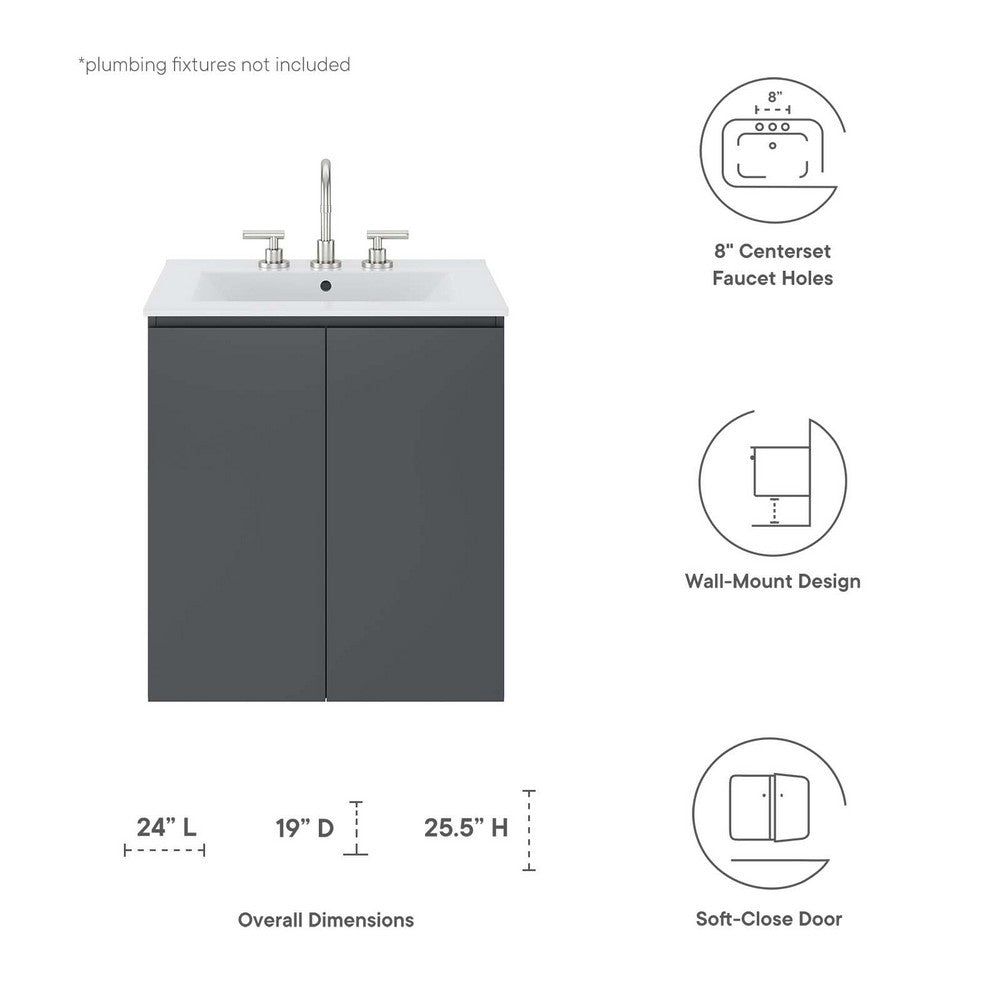 Bryn 24" Wall-Mount Bathroom Vanity by Modway| White