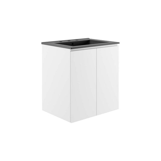 Modway Bryn Wall-Mount Bathroom Vanity, 24 Inch, White Black