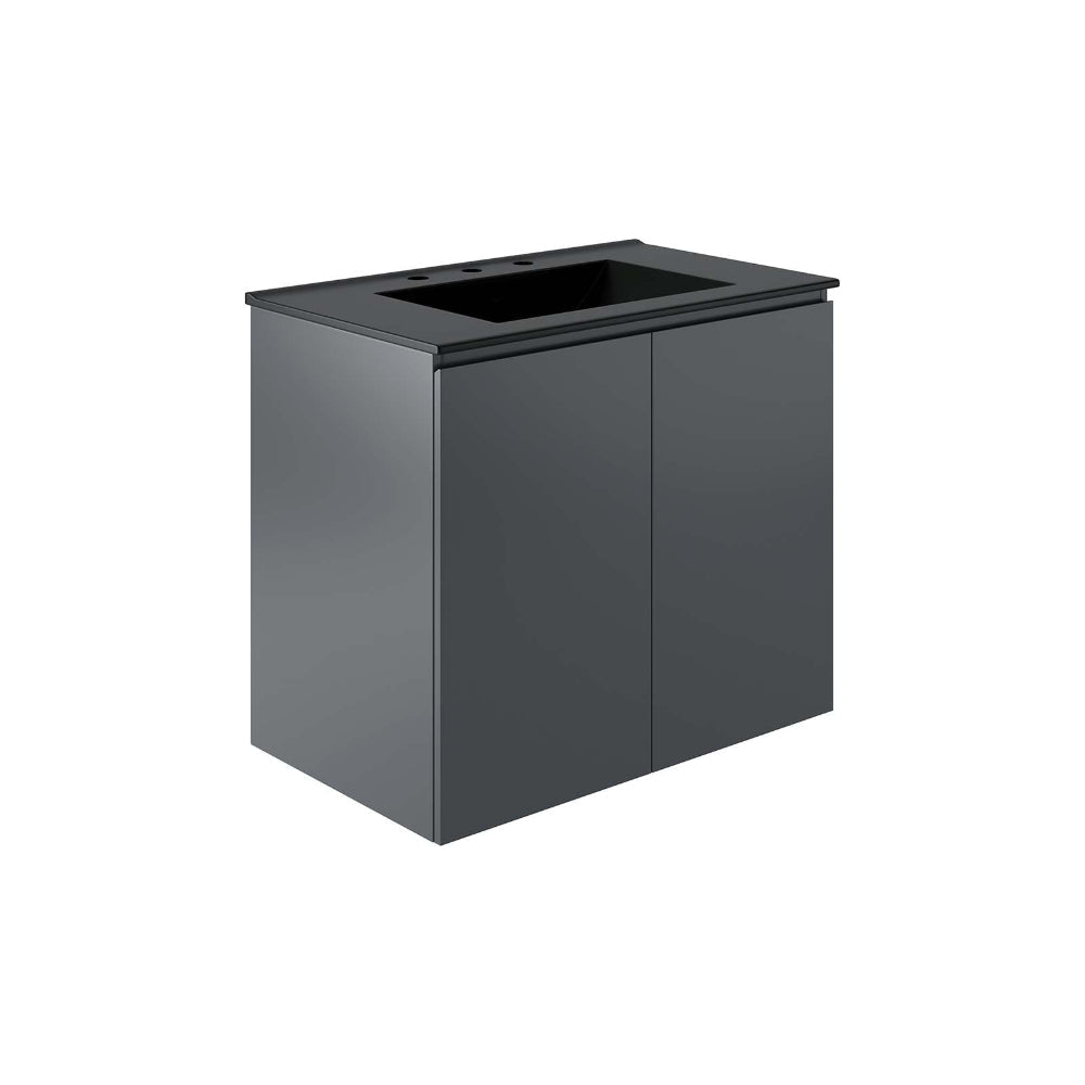 Modway Bryn Wall-Mount Bathroom Vanity, 30 Inch, Gray Black