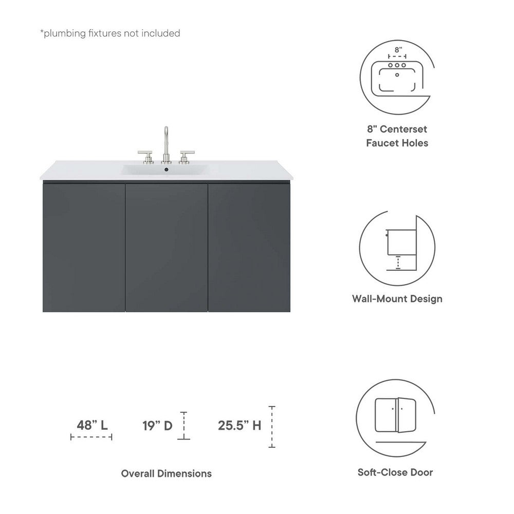 Bryn 48" Wall-Mount Bathroom Vanity by Modway| White