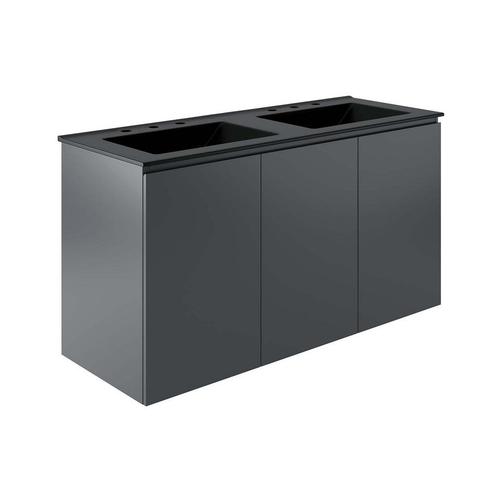 Modway Bryn Wall-Mount Bathroom Vanity, 48" with Double Sink, Gray Black