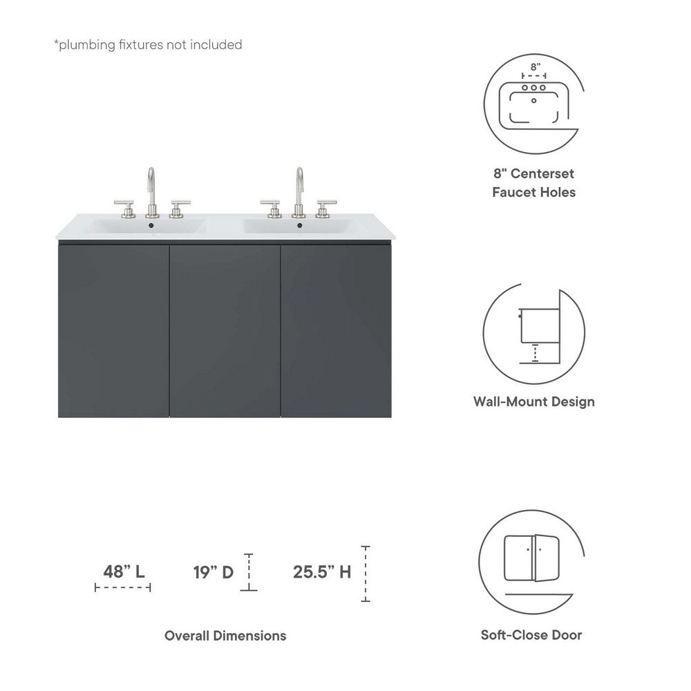 Bryn 48" Wall-Mount Double Sink Bathroom Vanity by Modway| White