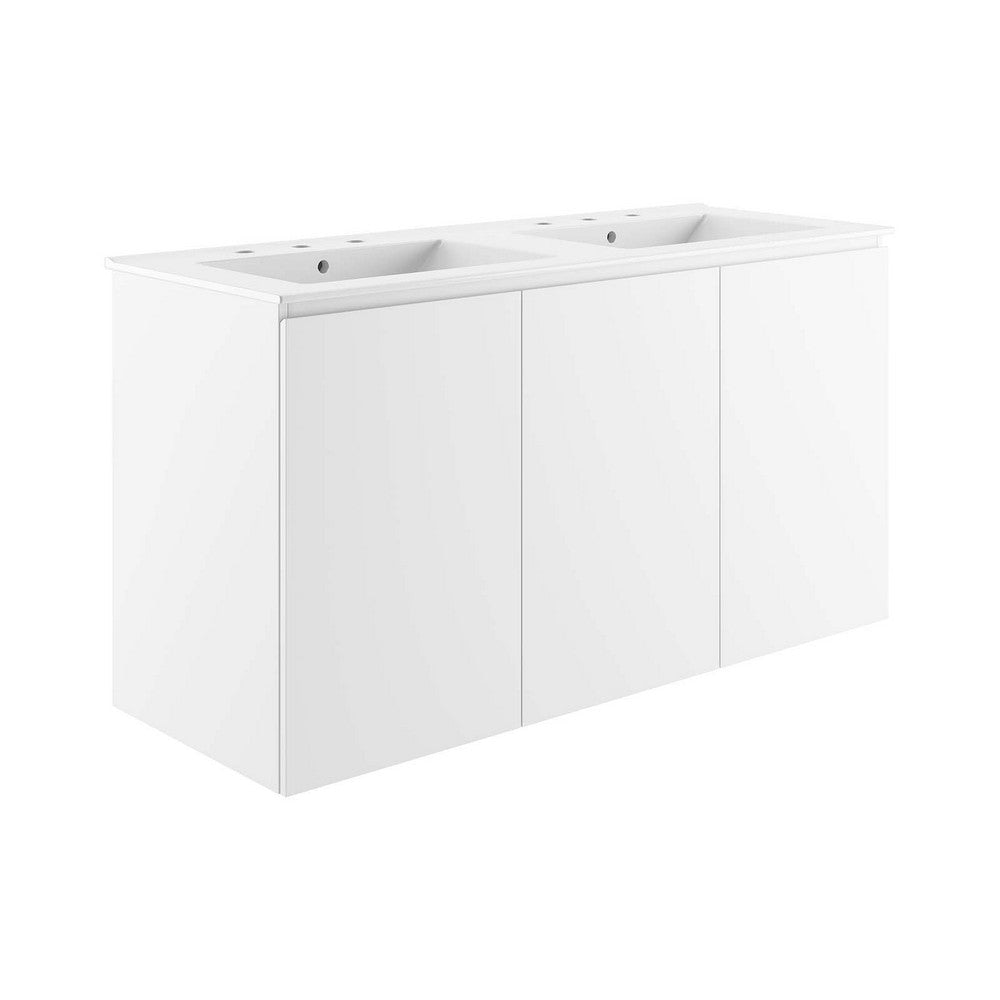 Modway Bryn Wall-Mount Bathroom Vanity, 48" with Double Sink, White White