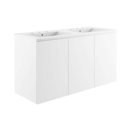 Modway Bryn Wall-Mount Bathroom Vanity, 48" with Double Sink, White White