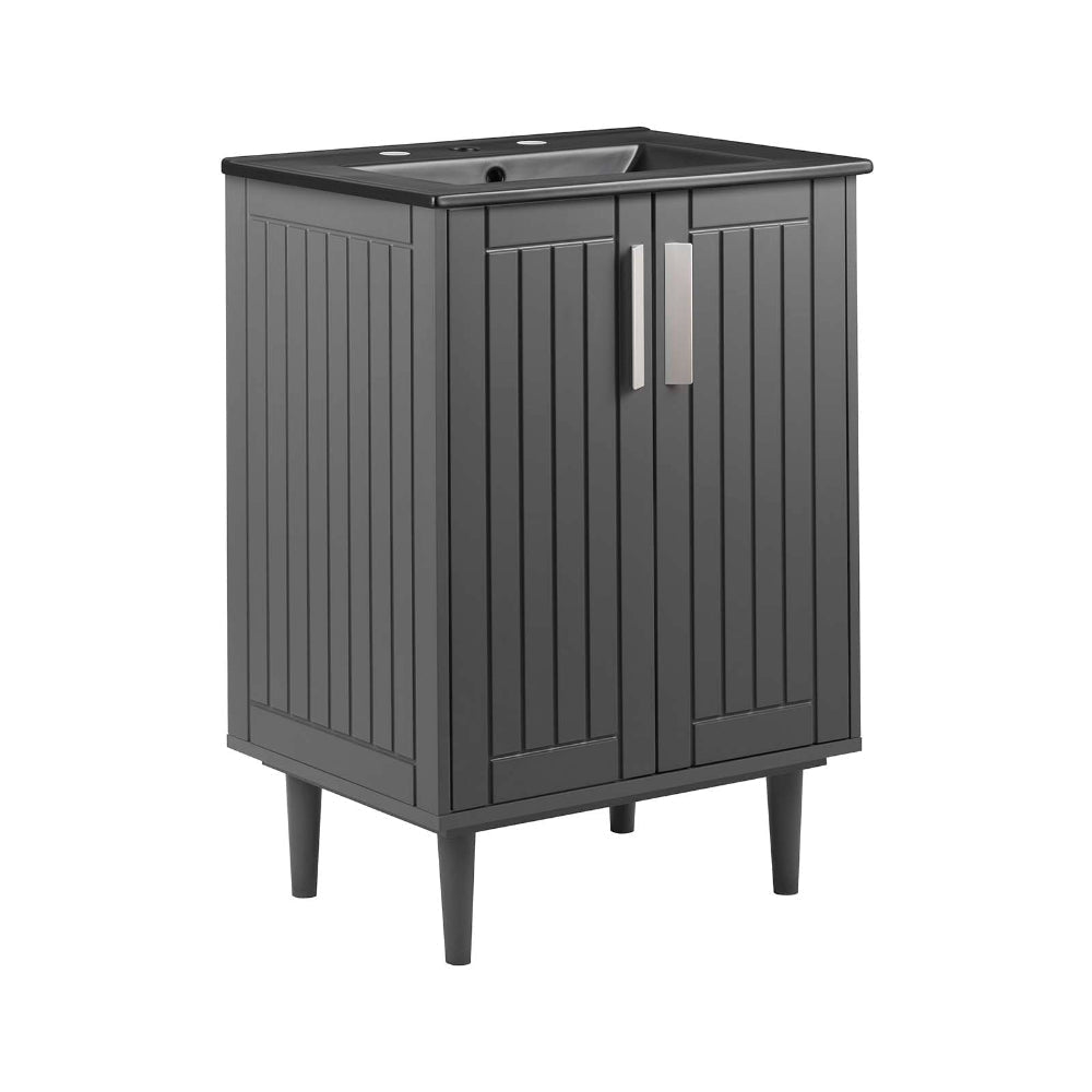 Modway Augusta 24" Bathroom Vanity Cabinet, with Ceramic Vessel Sink Basin, Gray Black