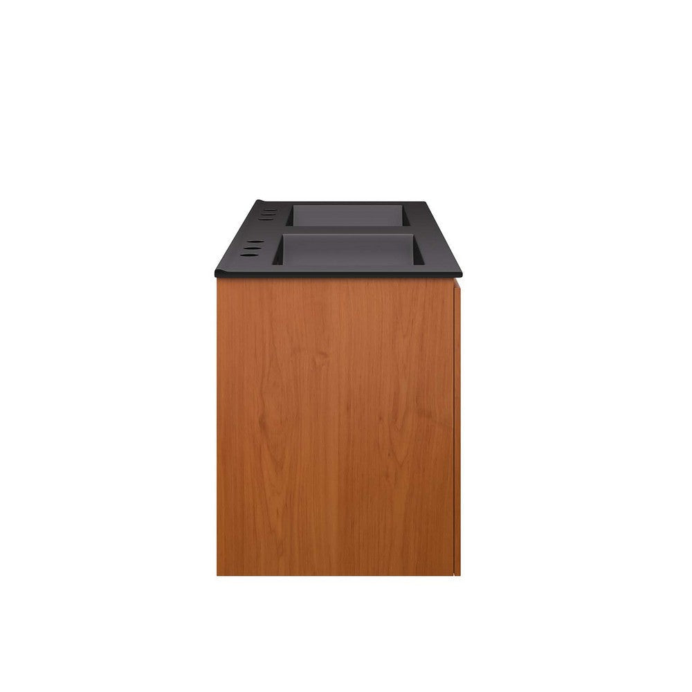 Modway Scenic Wall-Mount Bathroom Vanity Cabinet-with Ceramic 48’’ Double Sink Cherry Black MDY-EEI-5815-CHE-BLK