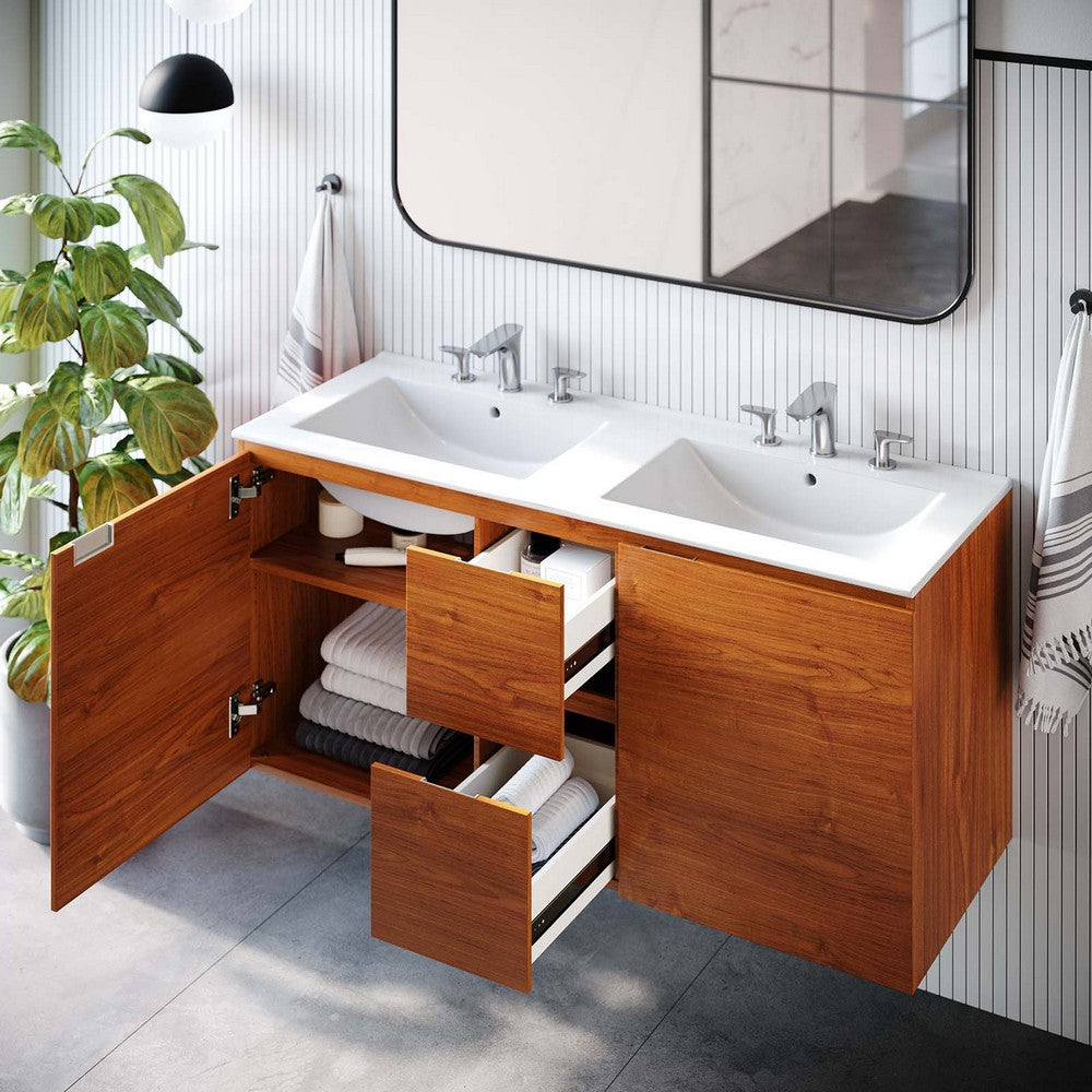Scenic 48" Double Wall-Mount Bathroom Vanity by Modway| White
