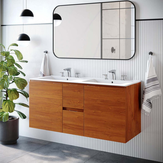 Scenic 48" Double Wall-Mount Bathroom Vanity by Modway| White