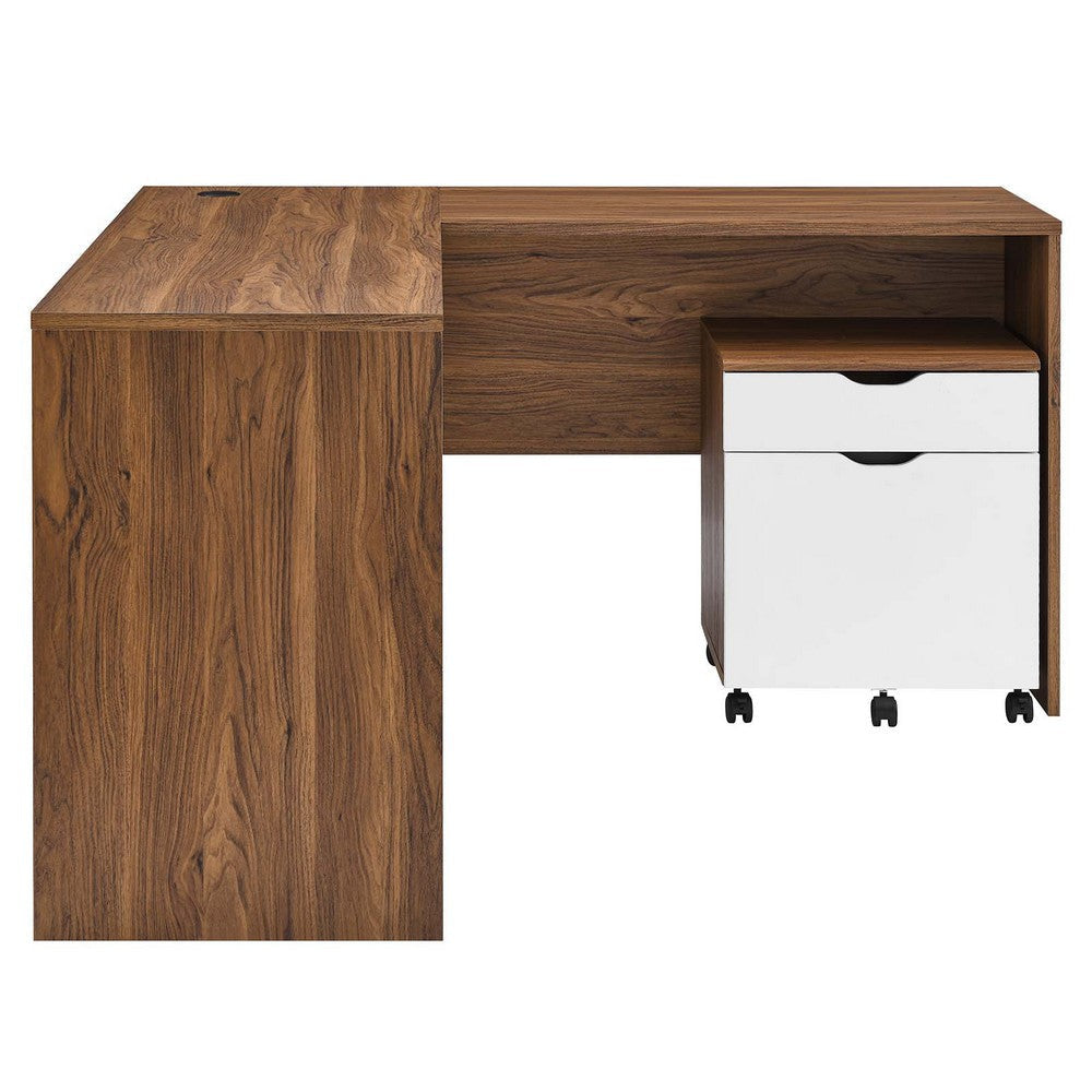 Modway Envision Mid-Century Modern Desk and File Cabinet Set Walnut White MDY-EEI-5823-WAL-WHI