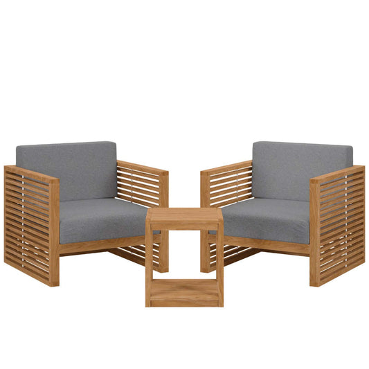 Modway Carlsbad Teak Wood Outdoor Natural Gray, 3-Piece Patio Set