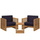 Modway Carlsbad Teak Wood Outdoor Natural Navy, 3-Piece Patio Set