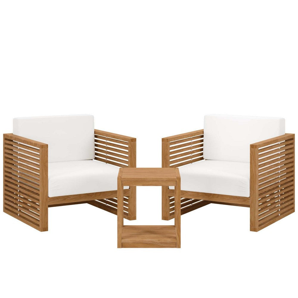 Modway Carlsbad Teak Wood Outdoor Natural White, 3-Piece Patio Set