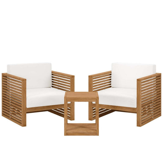 Modway Carlsbad Teak Wood Outdoor Natural White, 3-Piece Patio Set