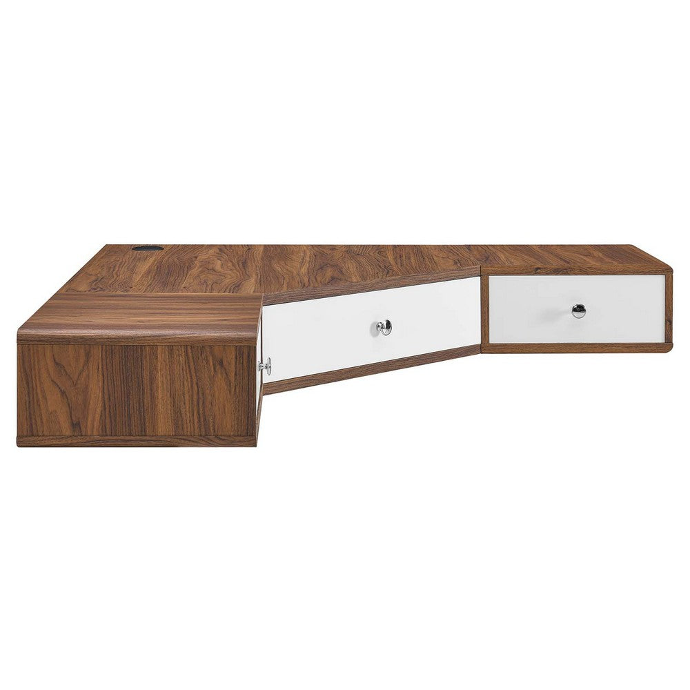 Transmit 47" Wall Mount Corner Walnut Office Desk by Modway| White