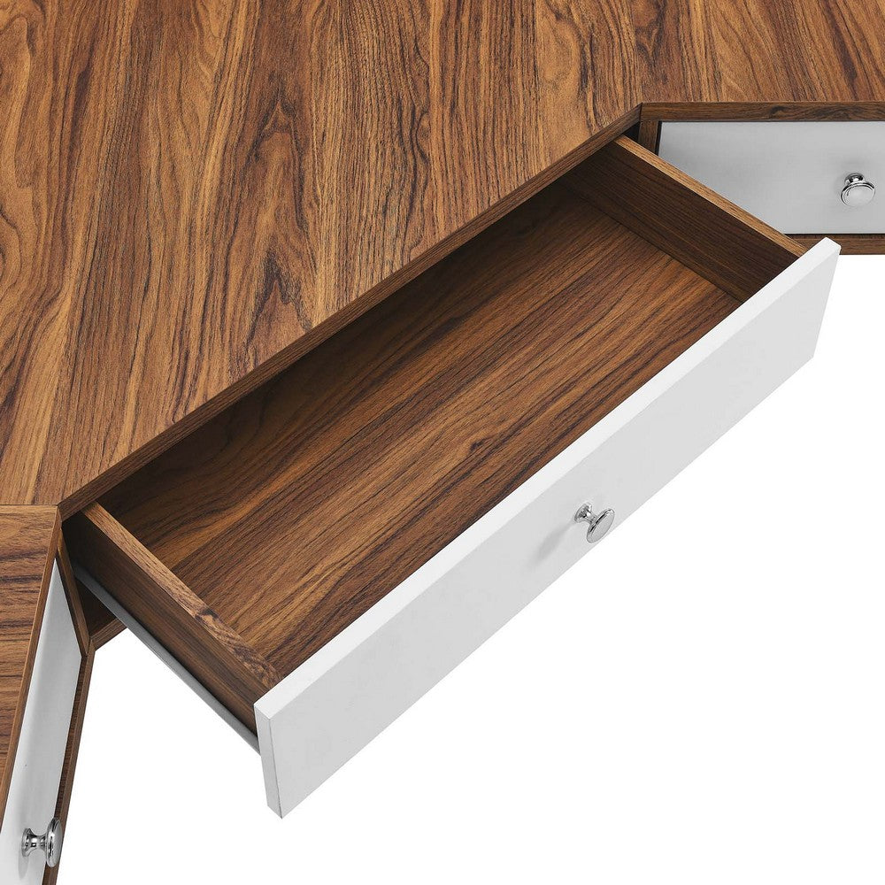 Transmit 47" Wall Mount Corner Walnut Office Desk by Modway| White