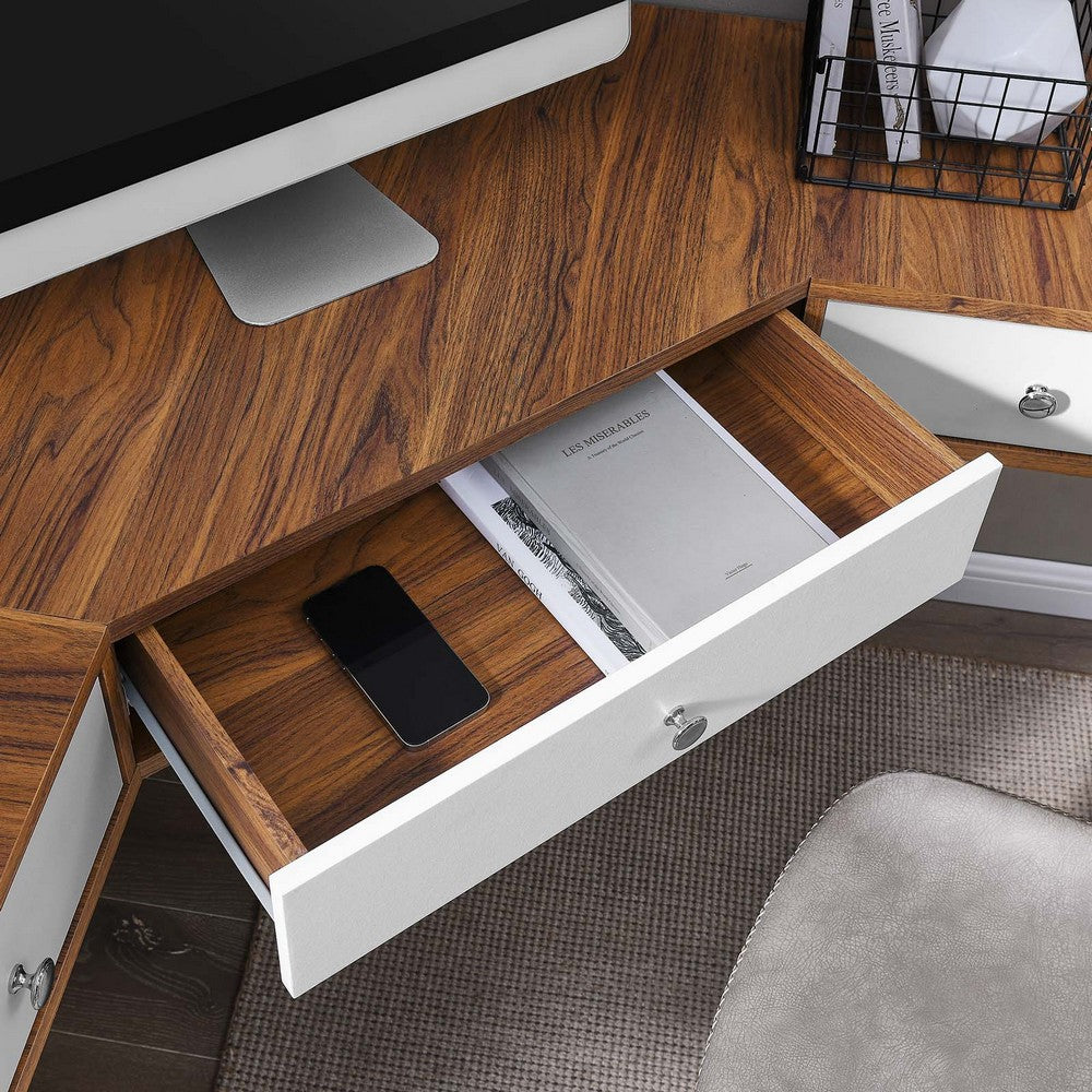 Transmit 47" Wall Mount Corner Walnut Office Desk by Modway| White