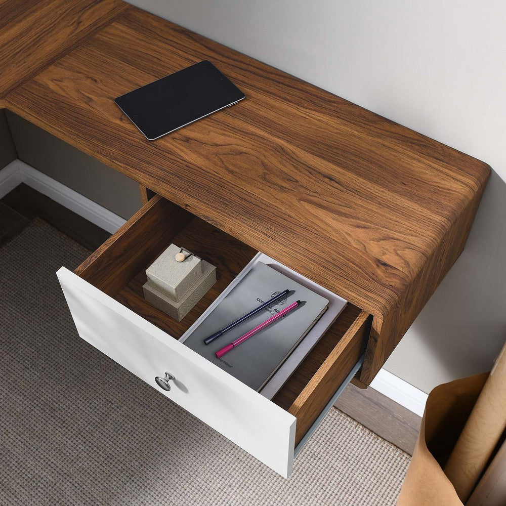 Transmit 55" Wall Mount Corner Wood Office Desk by Modway| White