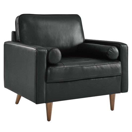 Modway Valour Leather Tufted Accent Armchair in Black