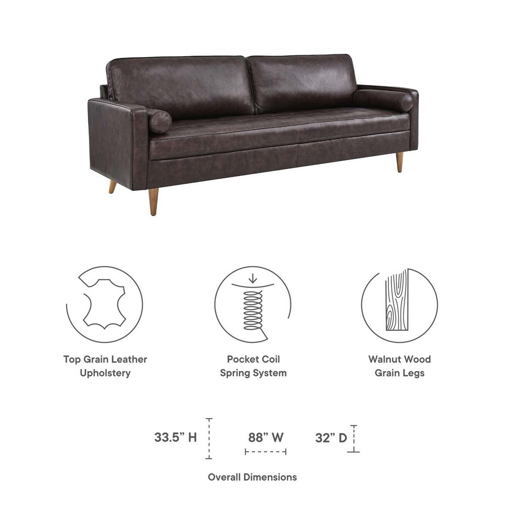 Valour 88" Leather Sofa by Modway| Brown