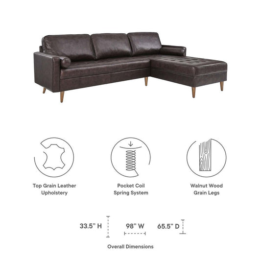 Valour 98" Leather Sectional Sofa by Modway| Brown