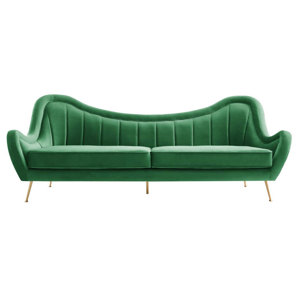 Cheshire Channel Tufted Performance Velvet Sofa by Modway| Green