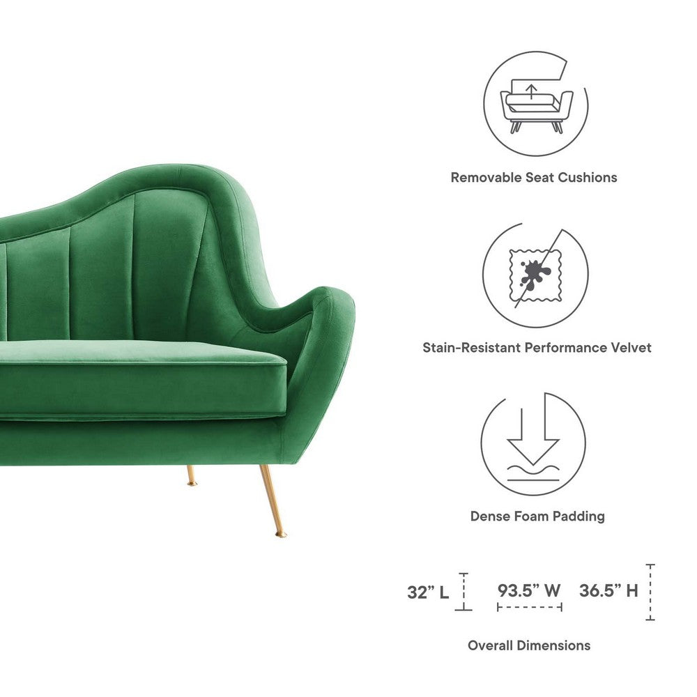 Cheshire Channel Tufted Performance Velvet Sofa by Modway| Green
