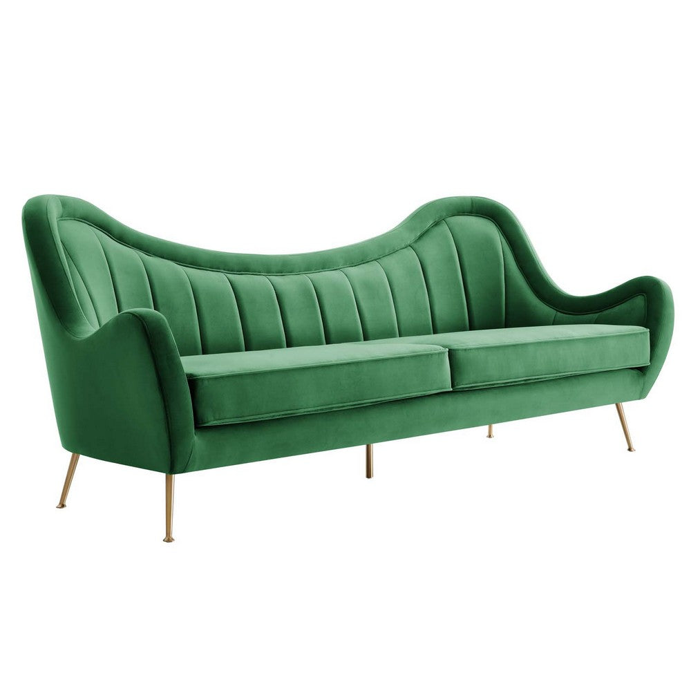 Cheshire Channel Tufted Performance Velvet Sofa by Modway| Green