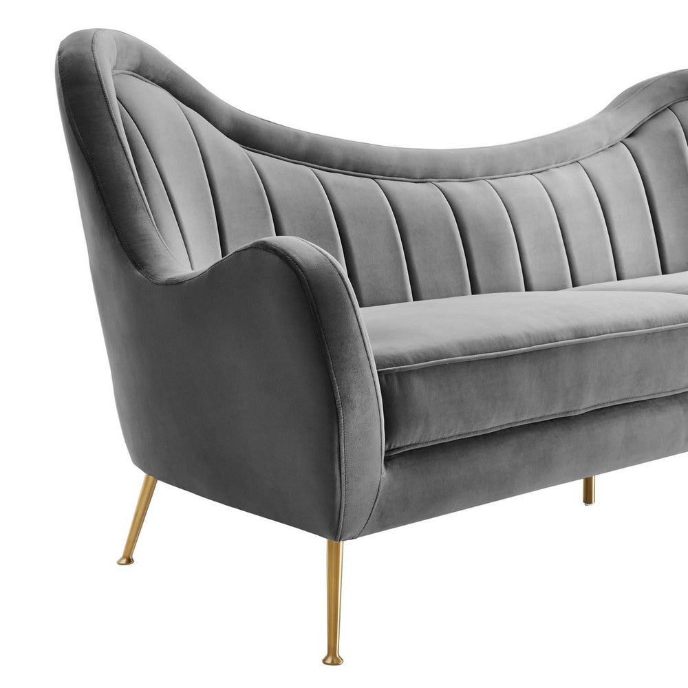 Cheshire Channel Tufted Performance Velvet Sofa by Modway| Gray