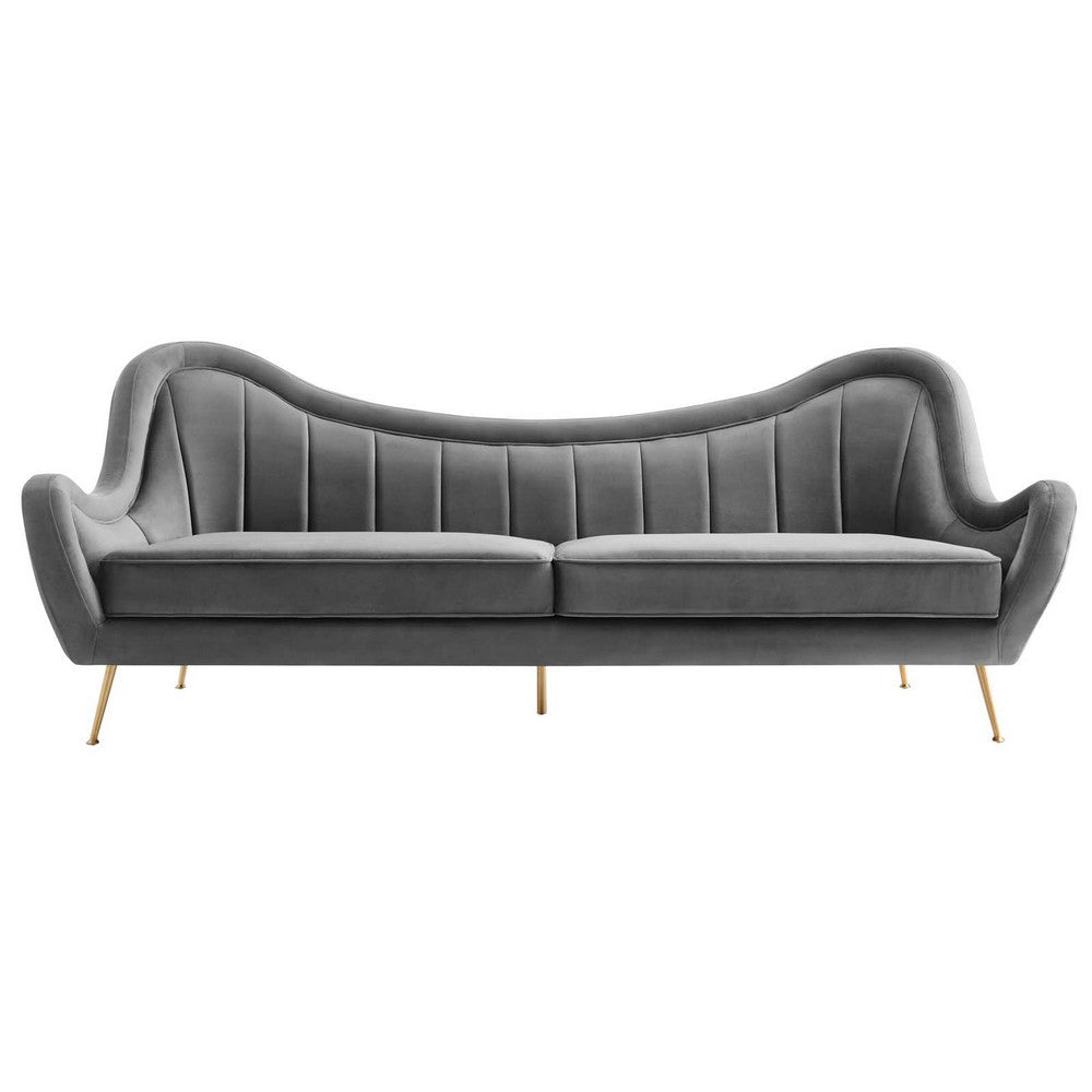 Cheshire Channel Tufted Performance Velvet Sofa by Modway| Gray