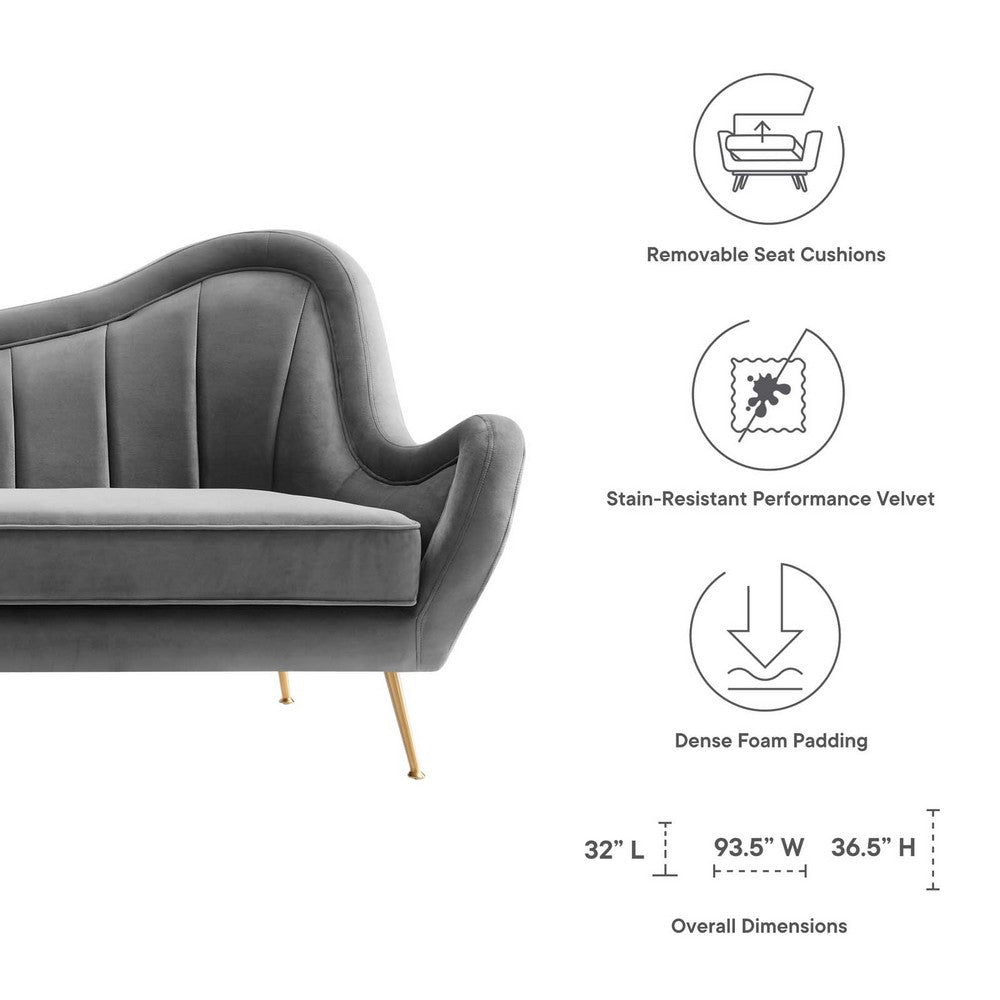 Cheshire Channel Tufted Performance Velvet Sofa by Modway| Gray