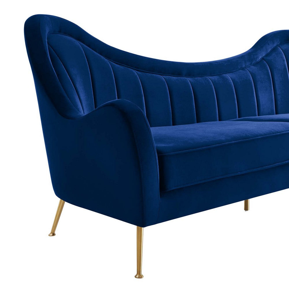 Cheshire Channel Tufted Performance Velvet Sofa by Modway| Blue
