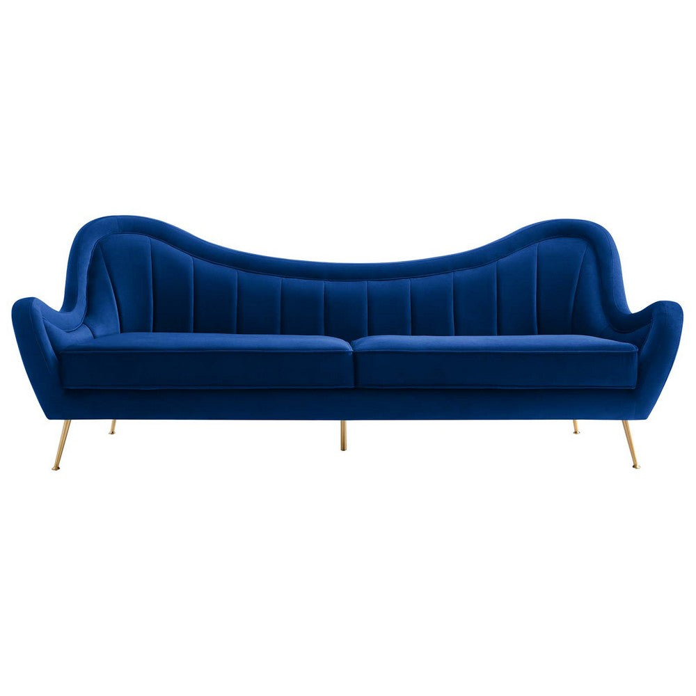 Cheshire Channel Tufted Performance Velvet Sofa by Modway| Blue