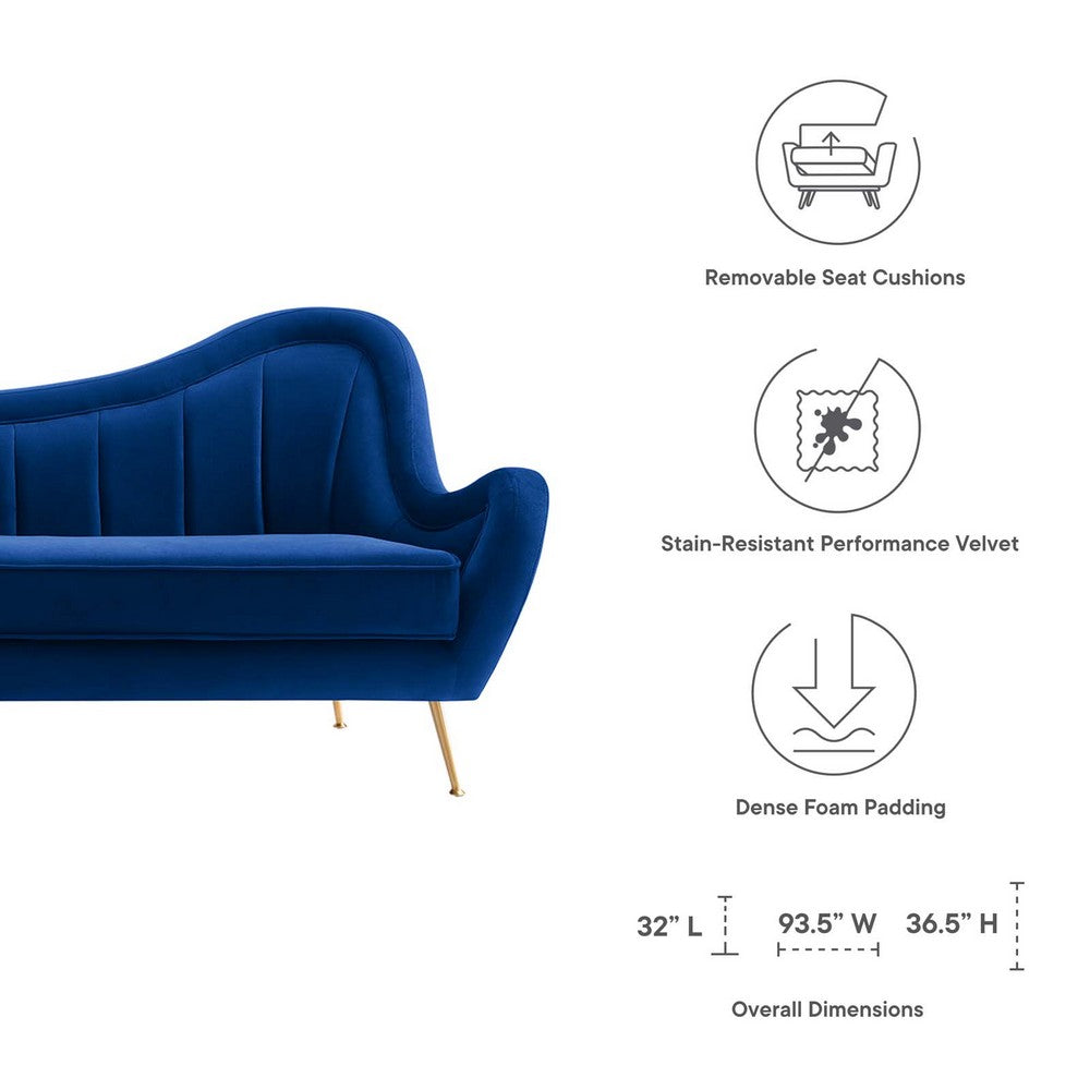 Cheshire Channel Tufted Performance Velvet Sofa by Modway| Blue