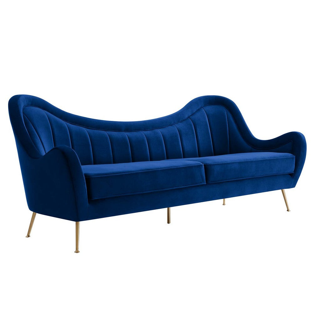 Cheshire Channel Tufted Performance Velvet Sofa by Modway| Blue