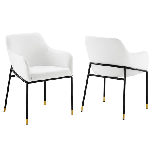 Modway Jovi Performance Velvet, Dining Armchair - Set of 2, Black White