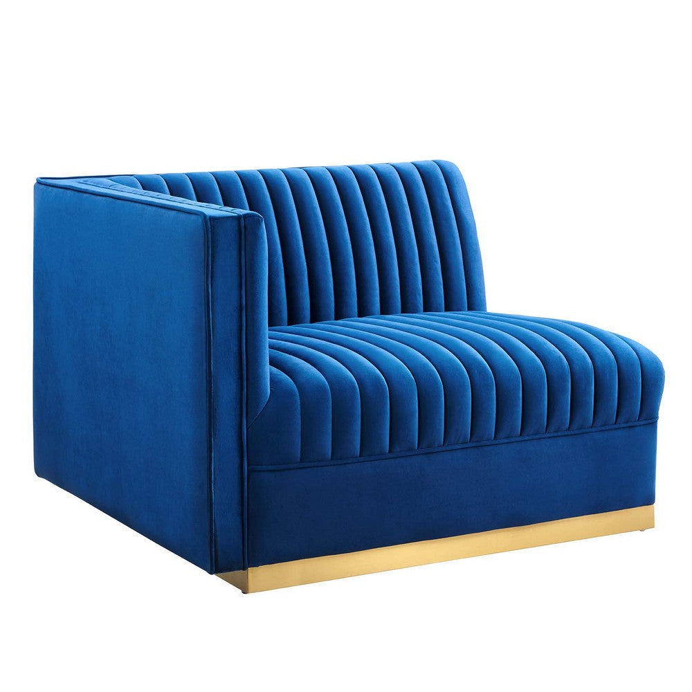 Modway Sanguine Channel Tufted Performance Velvet Modular Sectional Sofa Ottoman, Left-Arm Chair, Navy