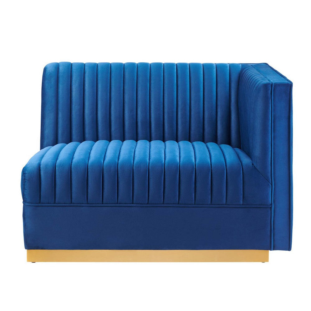 Modway Sanguine Channel Tufted Performance Velvet Modular Sectional Sofa Ottoman Right-Arm Chair Navy MDY-EEI-6032-NAV