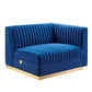 Modway Sanguine Channel Tufted Performance Velvet Modular Sectional Sofa Ottoman, Right-Arm Chair, Navy