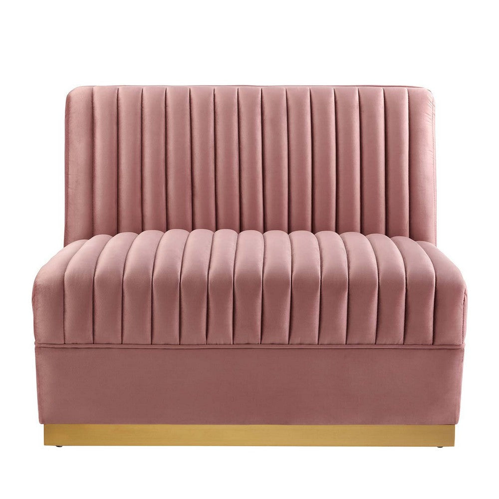 Modway Sanguine Channel Tufted Performance Velvet Modular Sectional Sofa Ottoman Armless Chair Dusty Rose MDY-EEI-6033-DUS