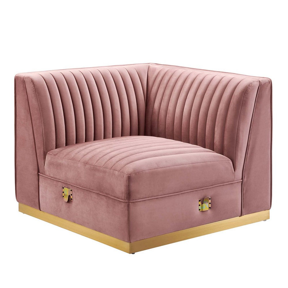 Sanguine Channel Tufted Performance Velvet Modular Sectional Sofa Left Corner Chair by Modway| Red
