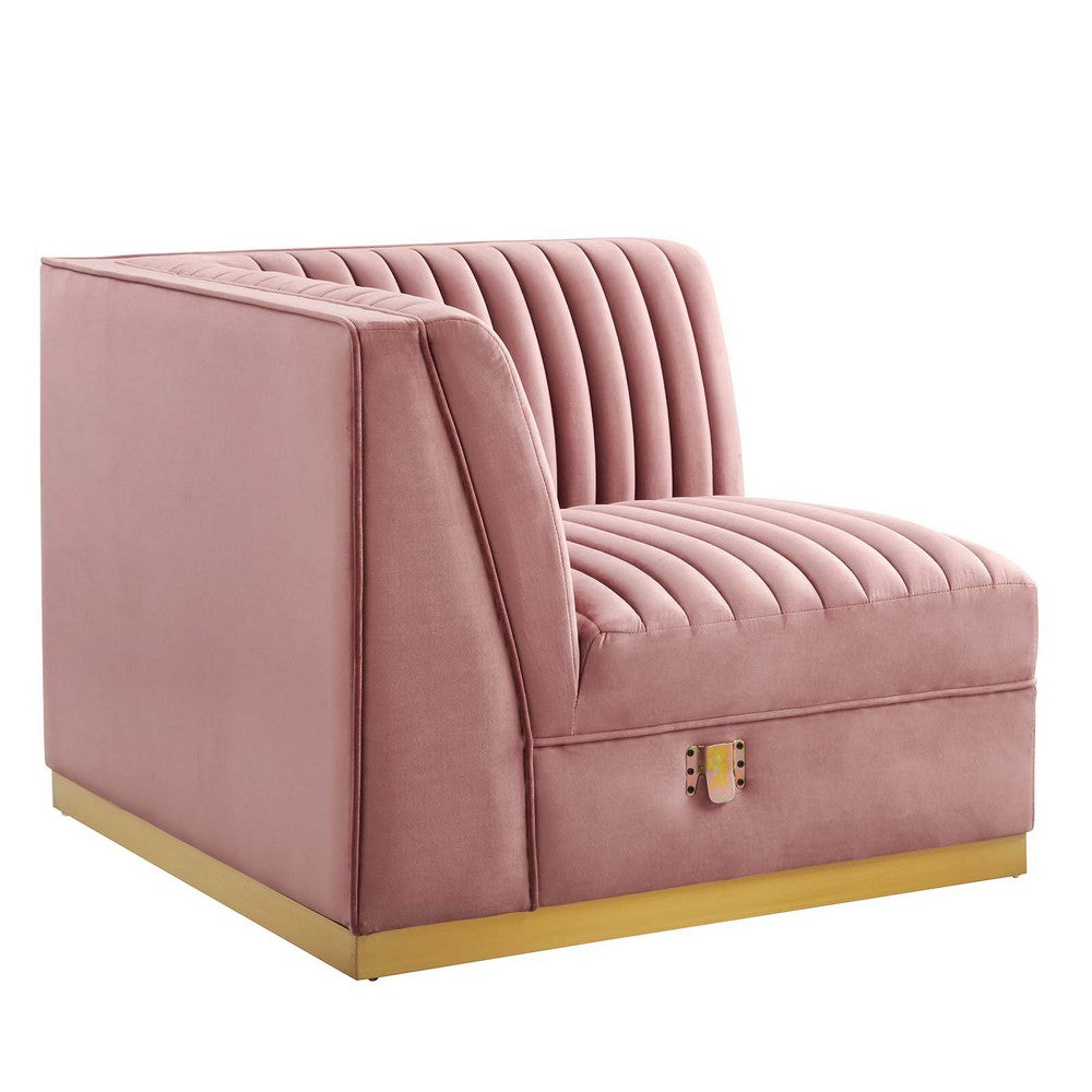 Sanguine Channel Tufted Performance Velvet Modular Sectional Sofa Left Corner Chair by Modway| Red