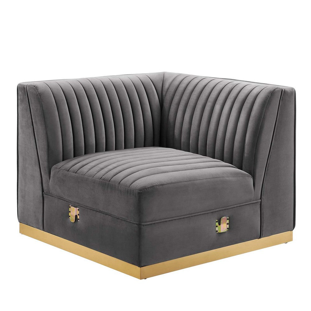 Sanguine Channel Tufted Performance Velvet Modular Sectional Sofa Left Corner Chair by Modway| Gray