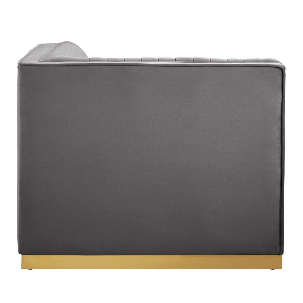 Sanguine Channel Tufted Performance Velvet Modular Sectional Sofa Left Corner Chair by Modway| Gray