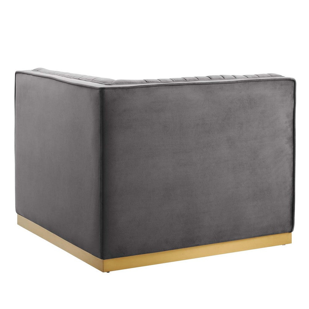 Sanguine Channel Tufted Performance Velvet Modular Sectional Sofa Left Corner Chair by Modway| Gray