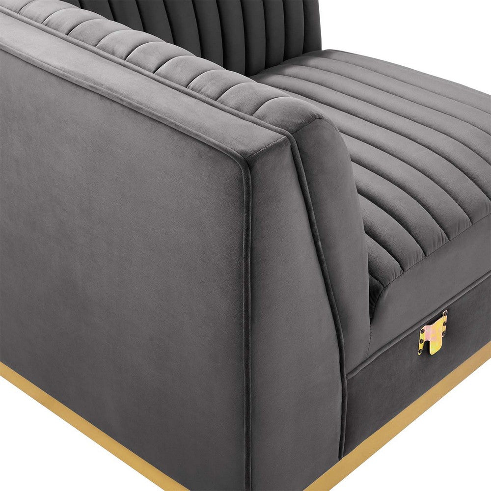 Sanguine Channel Tufted Performance Velvet Modular Sectional Sofa Left Corner Chair by Modway| Gray