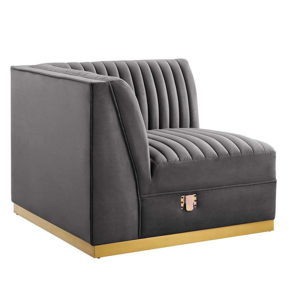 Sanguine Channel Tufted Performance Velvet Modular Sectional Sofa Left Corner Chair by Modway| Gray